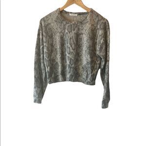 ANTISTAR Grey Leopard Print Fleece Cropped Long Sleeve Casual Top S